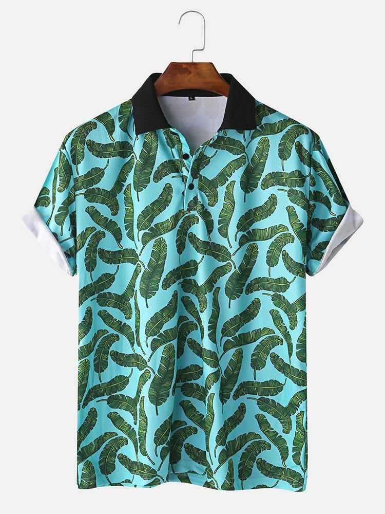 Men Casual Holiday Banana Leaf Print Golf Shirt - Trendha