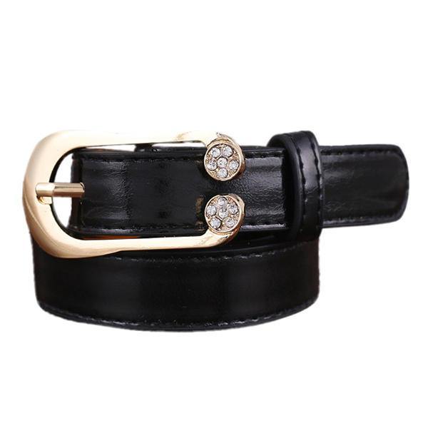 Women Ladies Second Layer Leather Belt Diamond Waist Belt Metal Pin Buckle Dress Waistband - Trendha