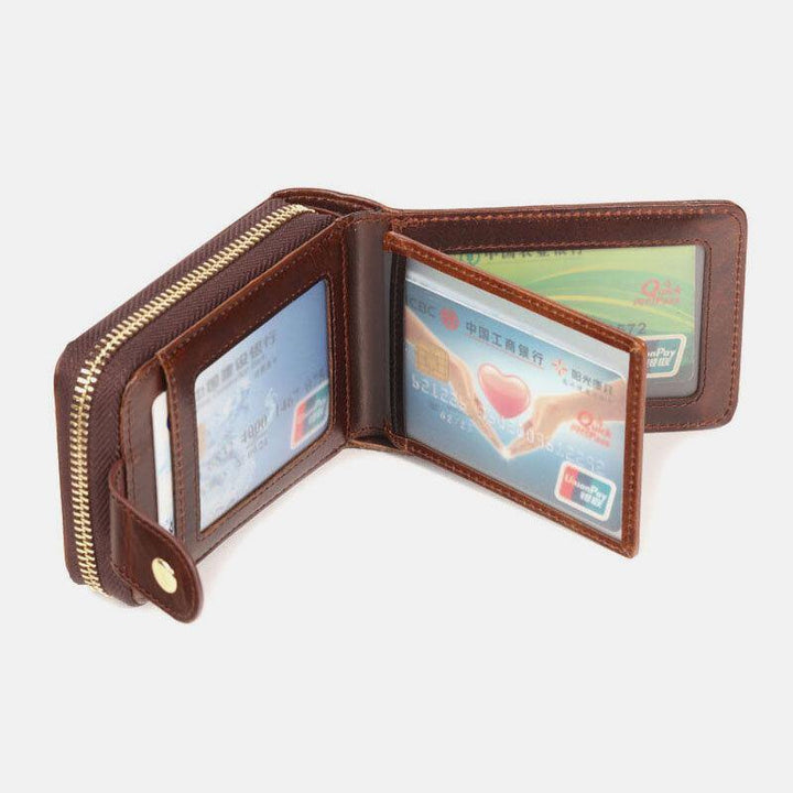 Men Genuine Leather RFID Anti-theft Multi-slot Hand-carry Purse Card Wallet - Trendha