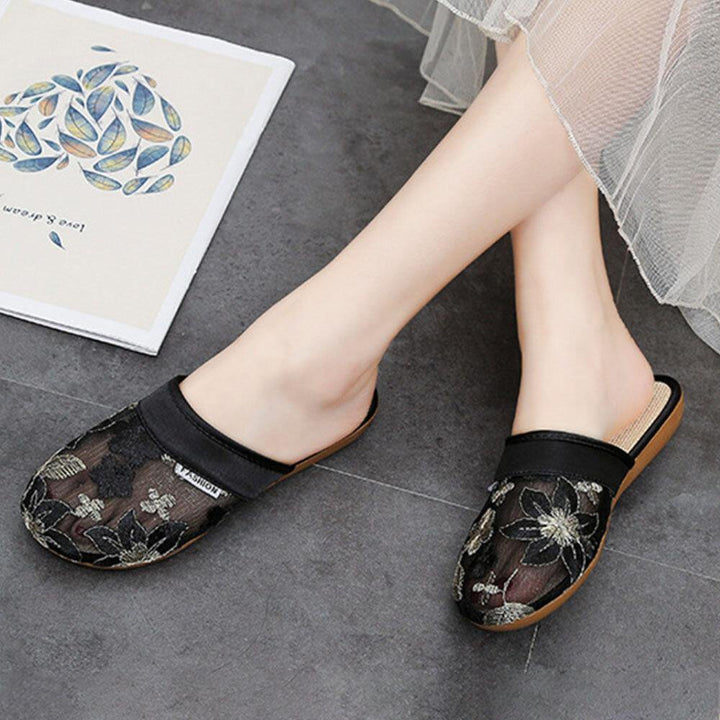 Women Floral Flower Pattern Hollow Out Comfy Closed Toe Casual Flat Slipper - Trendha
