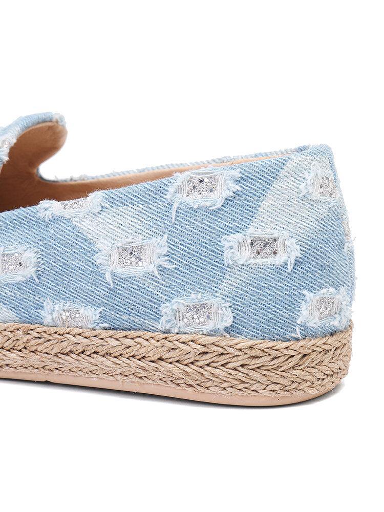 Women Comfy Denim Ripped Design Espadrilles Flats Loafers - Trendha
