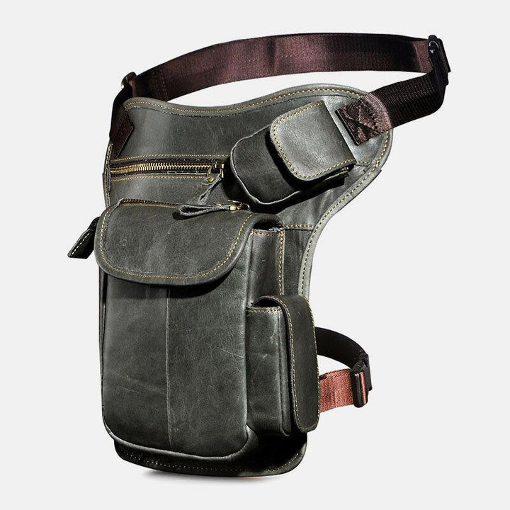 Men Genuine Leather Multi-Carry Retro 7 Inch Phone Camera Outdoor Waist Bag Crossbody Bag - Trendha