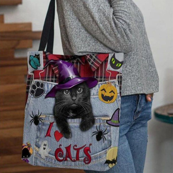 Women Canvas Magic Hat Three-dimensional 3D Cute Black Cat Handbag Tote Shoulder Bag - Trendha