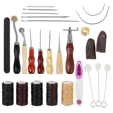 18Pcs Professional Vintage Leather Craft Tools Hand Sewing Kit Punch Stitching - Trendha