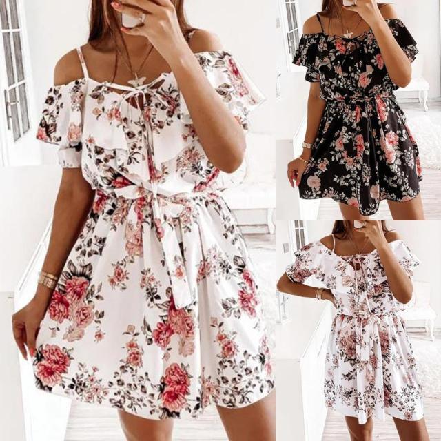 Fashion Sexy Sling Floral Waist Dress - Trendha