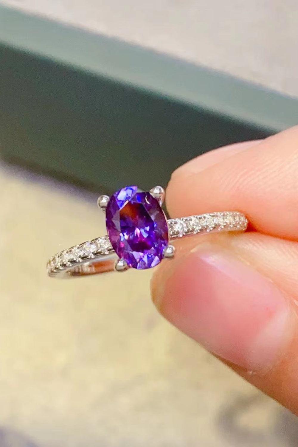 1 Carat Purple Moissanite 4-Prong Ring - Trendha