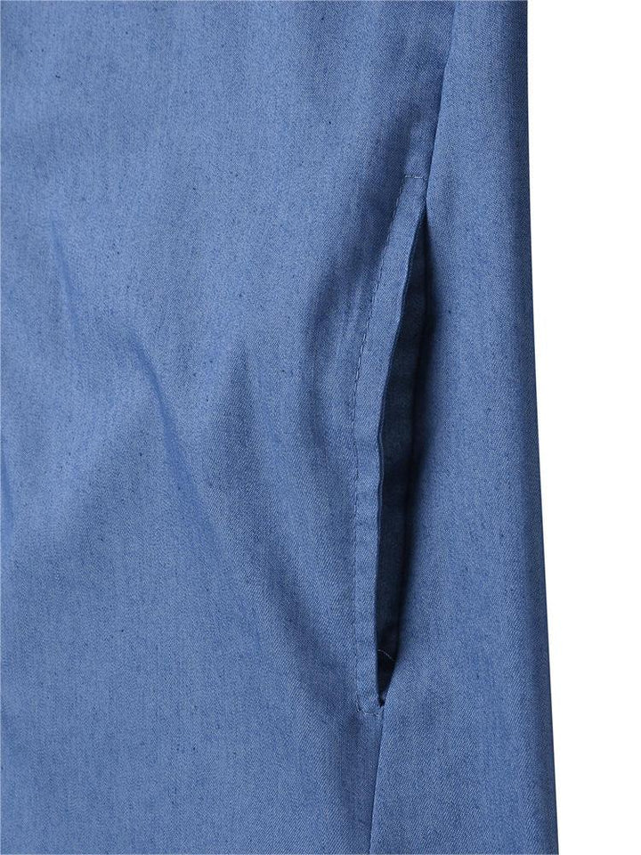 Long Sleeve Turn-down Collar Denim Mini Dress Casual Shirts - Trendha