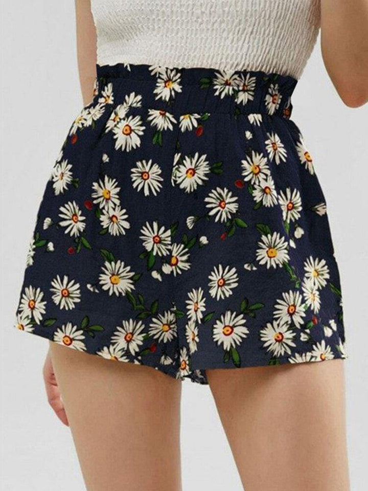 Daisy Print High Waist Women Casual Shorts - Trendha