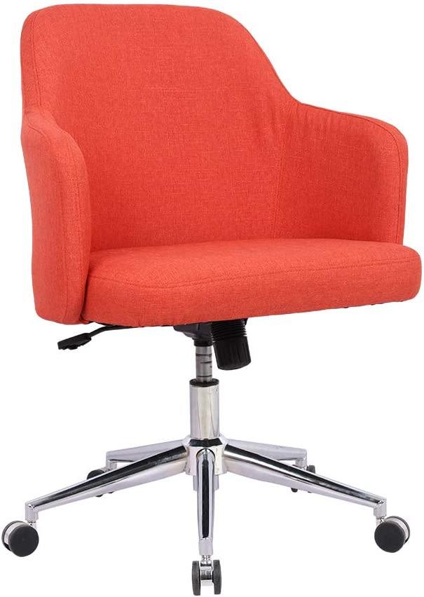 Home Office Chair Upholstered Mid Back Support Swivel Computer Desk Task Chairs Adjustable Height with Armrests - Trendha
