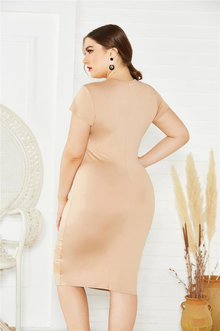 Plus Size Mesh Detail Midi Dress - Trendha