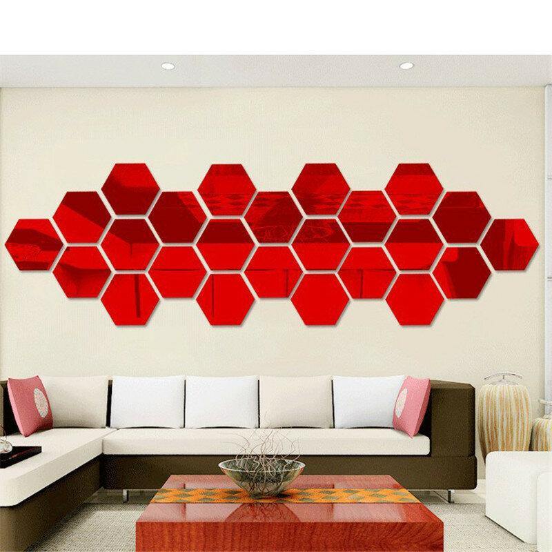 12Pcs 3D Wall Stickers DIY Mirror Hexagon Vinyl Removable Decal for Home Living Room Art Decoration - Trendha