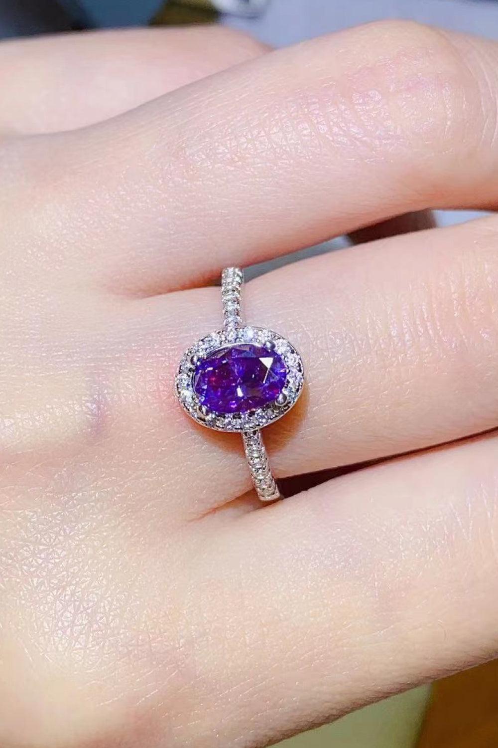 925 Sterling Silver 1 Carat Purple Moissanite Ring - Trendha