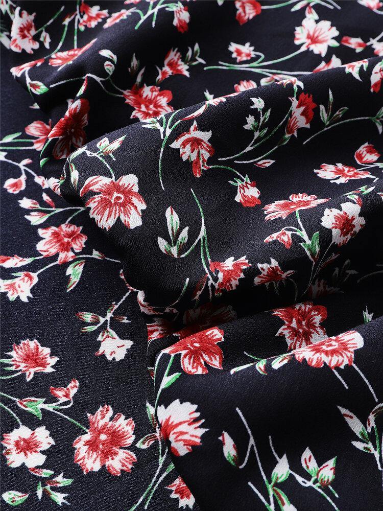 Black Floral Print Halter V-neck Sleeveless Tank Top - Trendha