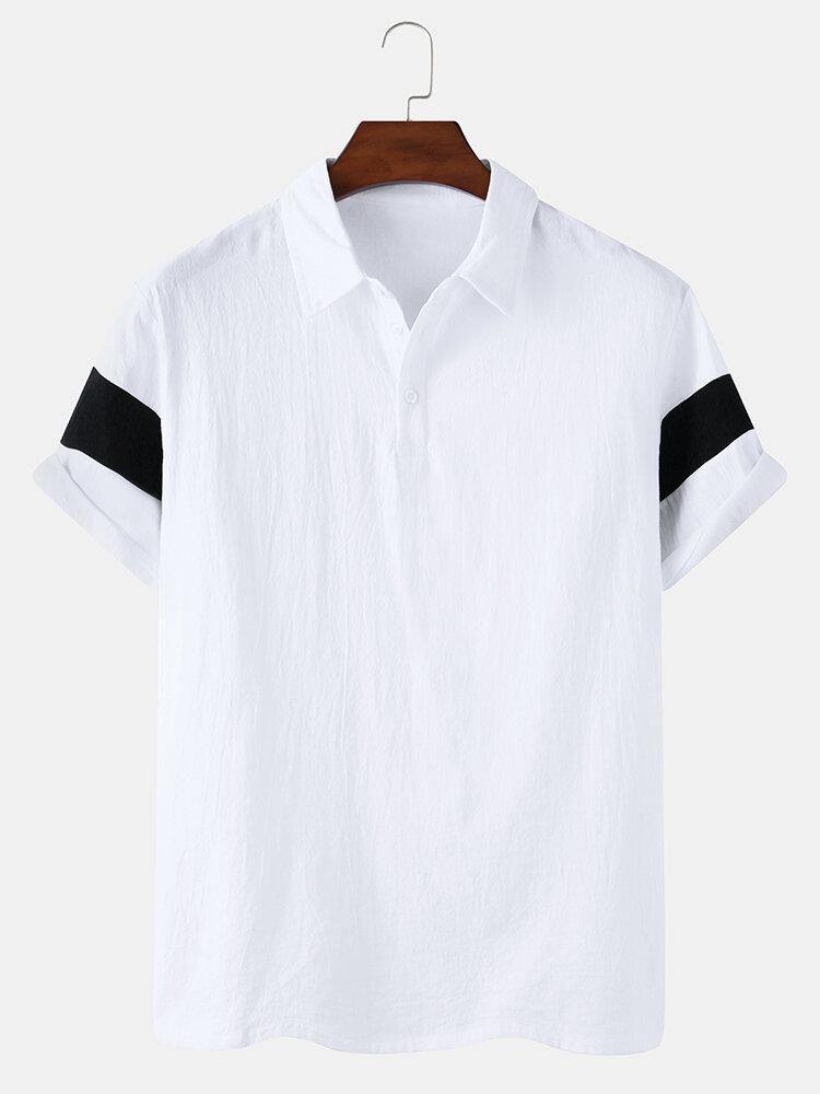 Mens Color Block Cotton Half Open Button Short Sleeve Casual Golf Shirts - Trendha