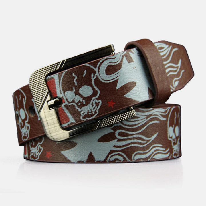 Casual Cool Men's PU Leather Belt - 110CM Skull Pattern Pin Buckle Pants Accessory - Trendha