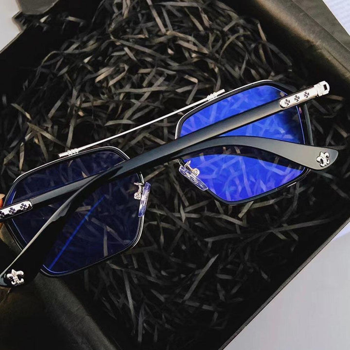 Unisex Large Full Frame Double Bridge Anti-blue Light Anti-UV Vintage Sunglasses - Trendha