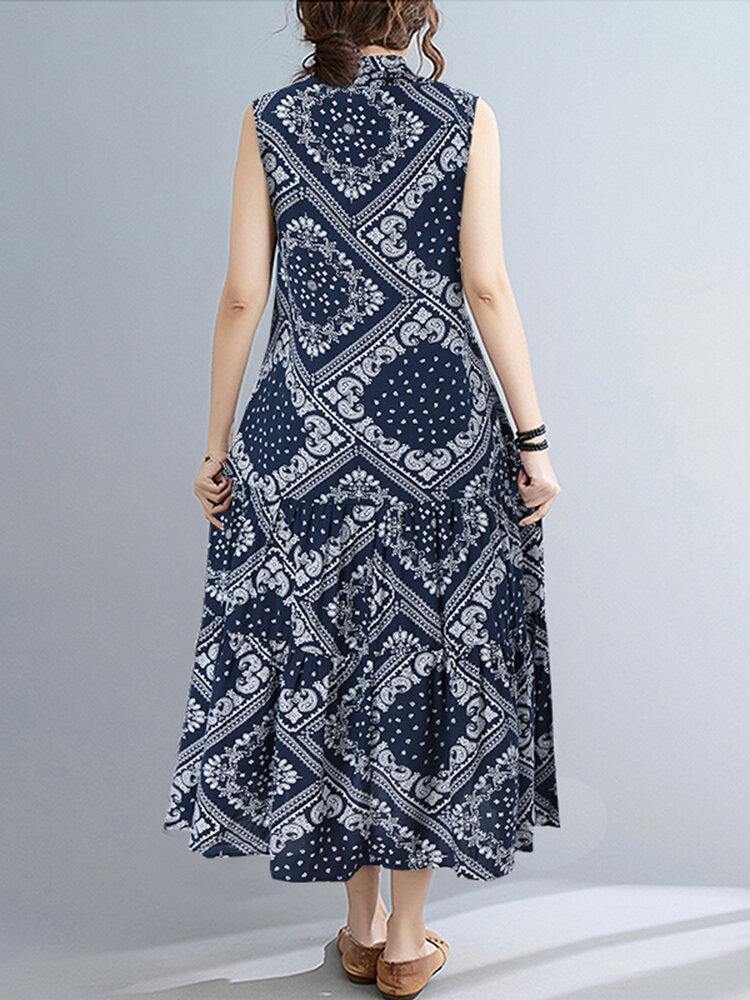 100% Rayon Spliced Geometric Printing Dress For Women - Trendha