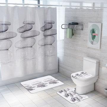 Waterproof Stone Reflection Shower Curtain Set Bathroom Toilet Four-piece Floor Mat Door Mat Toilet Cover Bathroom Carpet 4/3/1pcs - Trendha