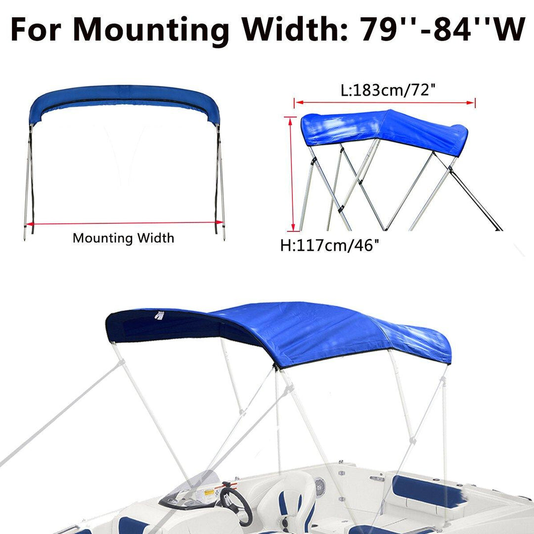 600D 3 Bow Bimini Top Replacement Canvas Cover with Boot without Frame Blue - Trendha