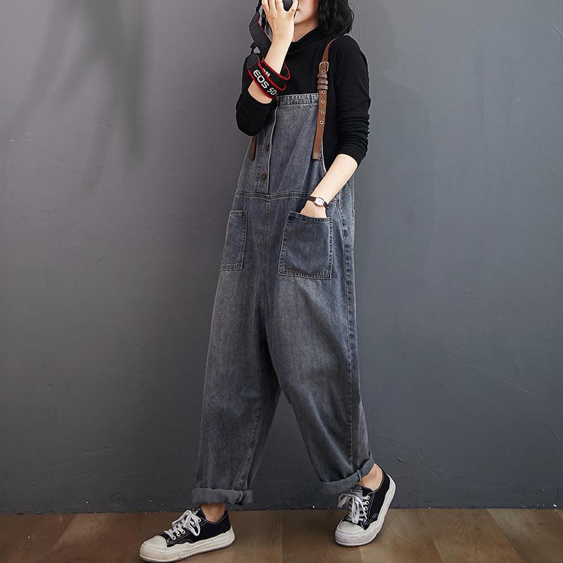 Women's Loose-washed Nine-point Denim Overalls - Trendha