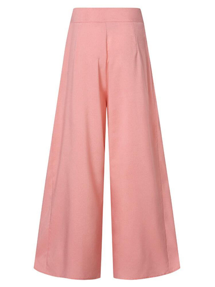 Women Solid Color High Waist Zipper Wide Leg Pants With Pocket - Trendha