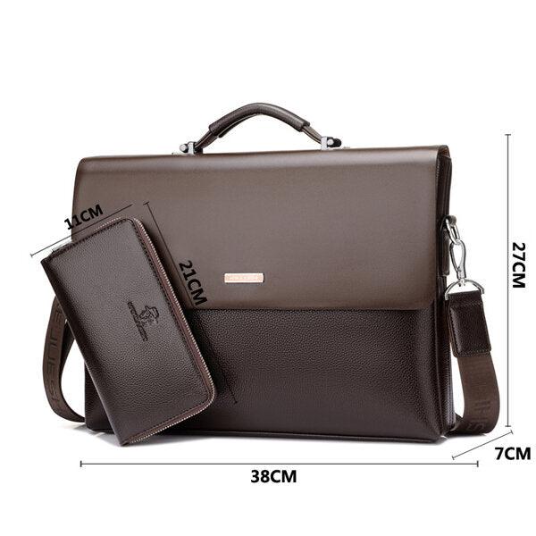Men Waterproof Zipper Business Document Bag Laptop Briefcase with Shoulder Strap - Trendha