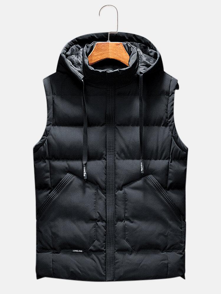 Mens Solid Color Zipper Sleevless Casual Hooded Gilet Vests With Pocket - Trendha