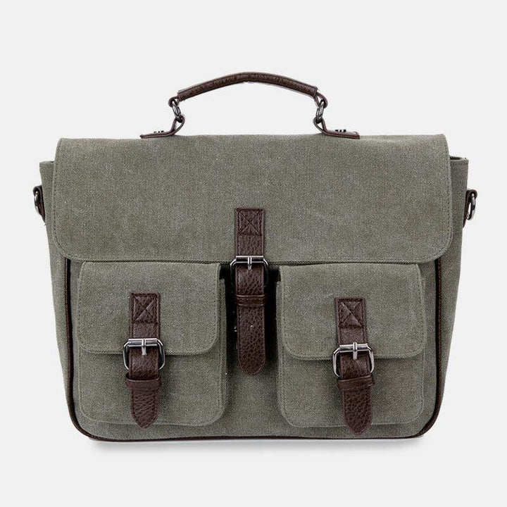 Men PU Leather Canvas Large Capacity 14 Inch Multifuntion Briefcase Crossbody Bags Handbag Backpack - Trendha
