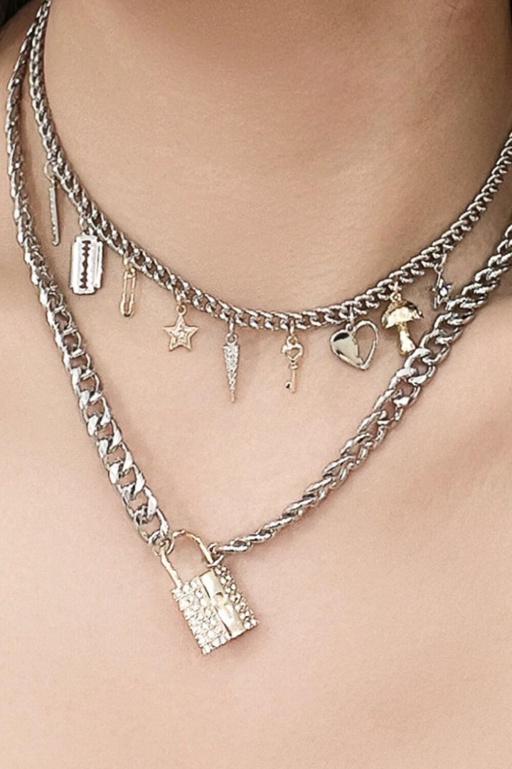 Lock Pendant Double-Layered Necklace - Trendha