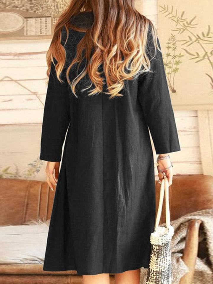 Women Solid Color O-Neck Long Sleeve Simple Dress - Trendha