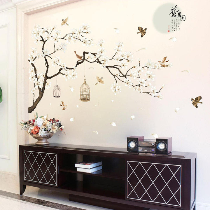 White Blossom Tree Branch Wall Decals: Cherry Blossom Mural Sticker for Home Decor - Trendha