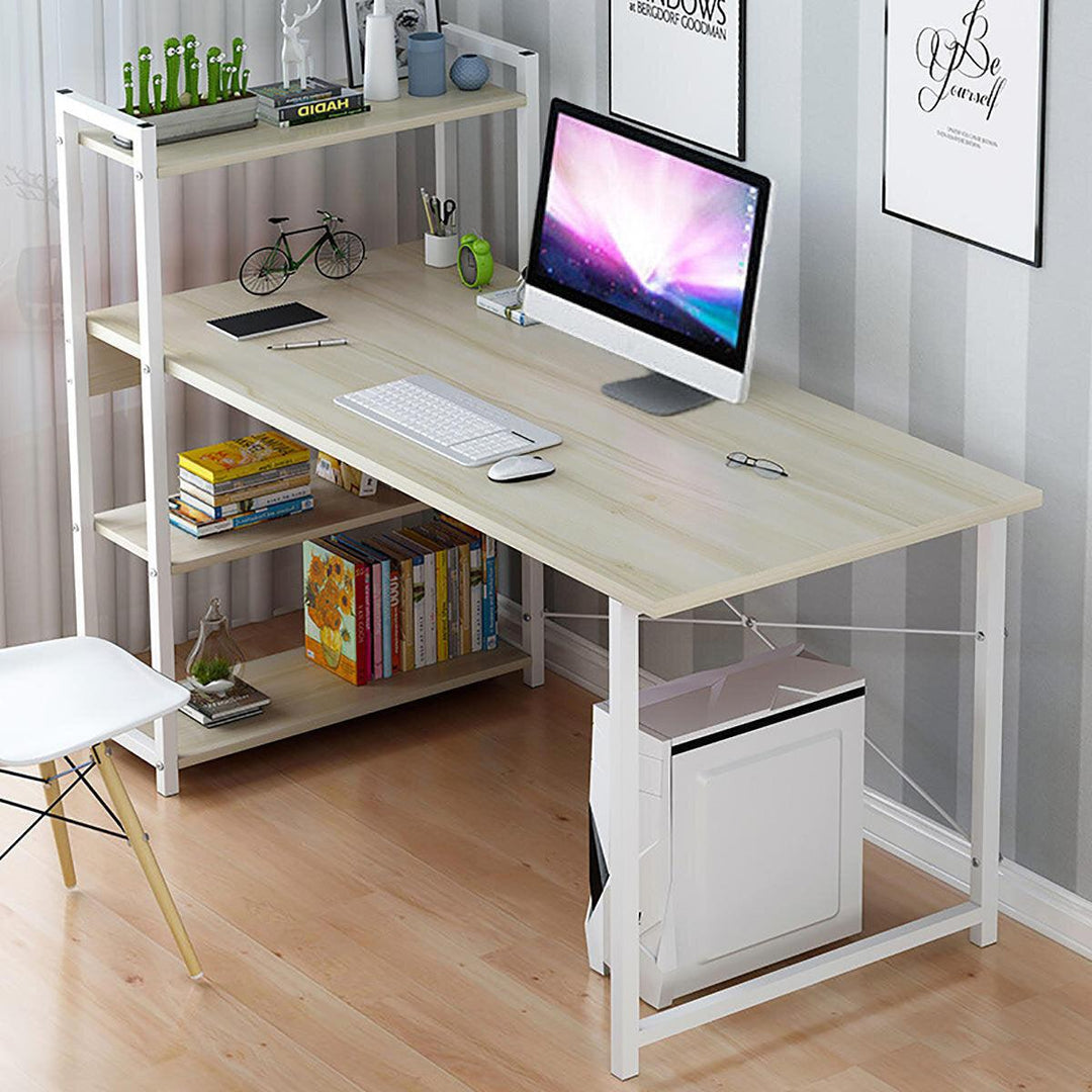 Computer Laptop Desk Modern Style Computer Table Variety of Display Office Table with 4 Tiers Bookshelf Study Writing for Home Office - Trendha