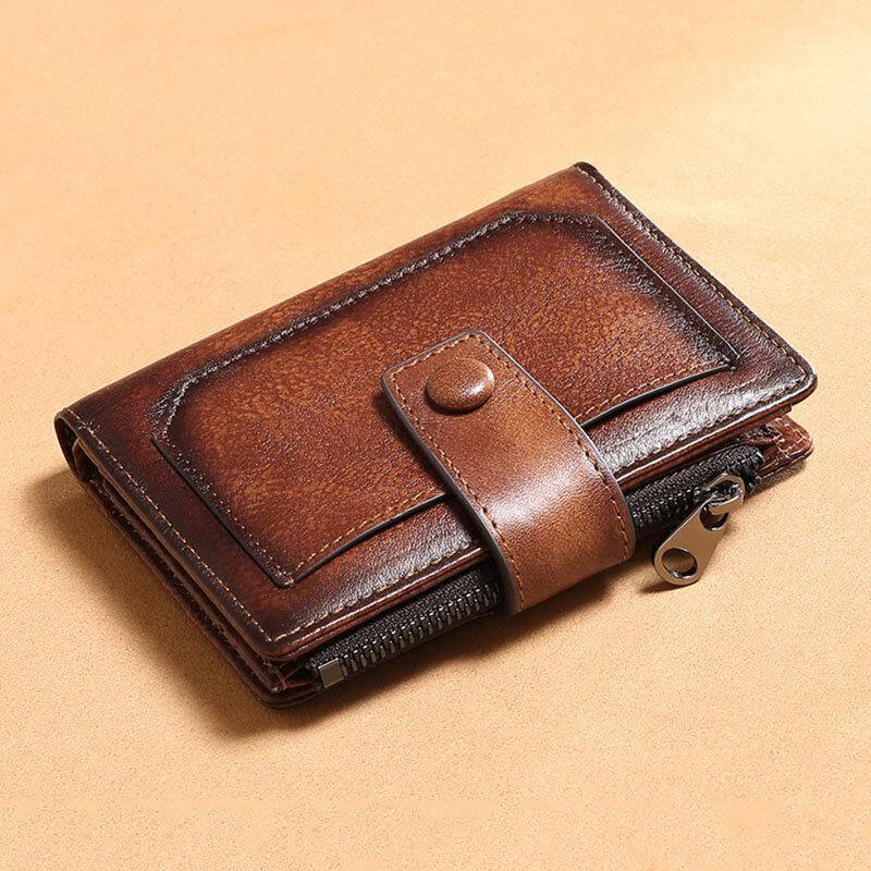 Men Genuine Leather Multifunction Large Capacity Retro Cowhide Card Holder Money Clip Coin Purse Wallet - Trendha