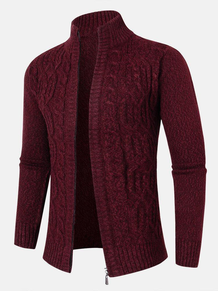 Mens Cable Knitted Zipper Long Sleeve Sweater Cardigans - Trendha