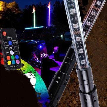 2PCS 3FT Waterproof 5050 RGB LED Whip Rigid Strip Light Beach Lamp Flag Poles For ATV UTV Road with RF Remote Control - Trendha