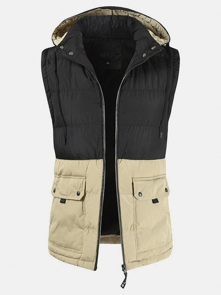 Mens Patchwork Cotton Zipper Casual Thick Warm Detachable Hooded Vest - Trendha