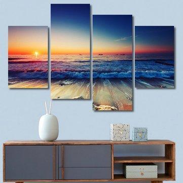 4 Panels Beach Sunset Canvas Printed Paintings Sea Seascape Modern Home Decor - Trendha