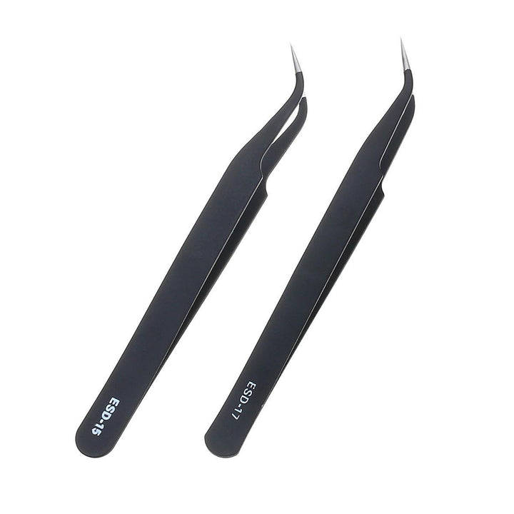 9 Pcs ESD Tweezer Anti-static Stainless Steel Precisiion Tweezers for Electronics Nail Beauty - Trendha