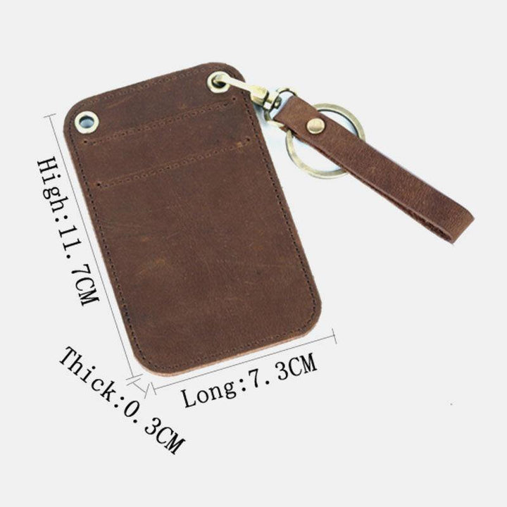 Men Genuine Leather Retro Mini License Card Wallet Card Case With Keychain Ring - Trendha