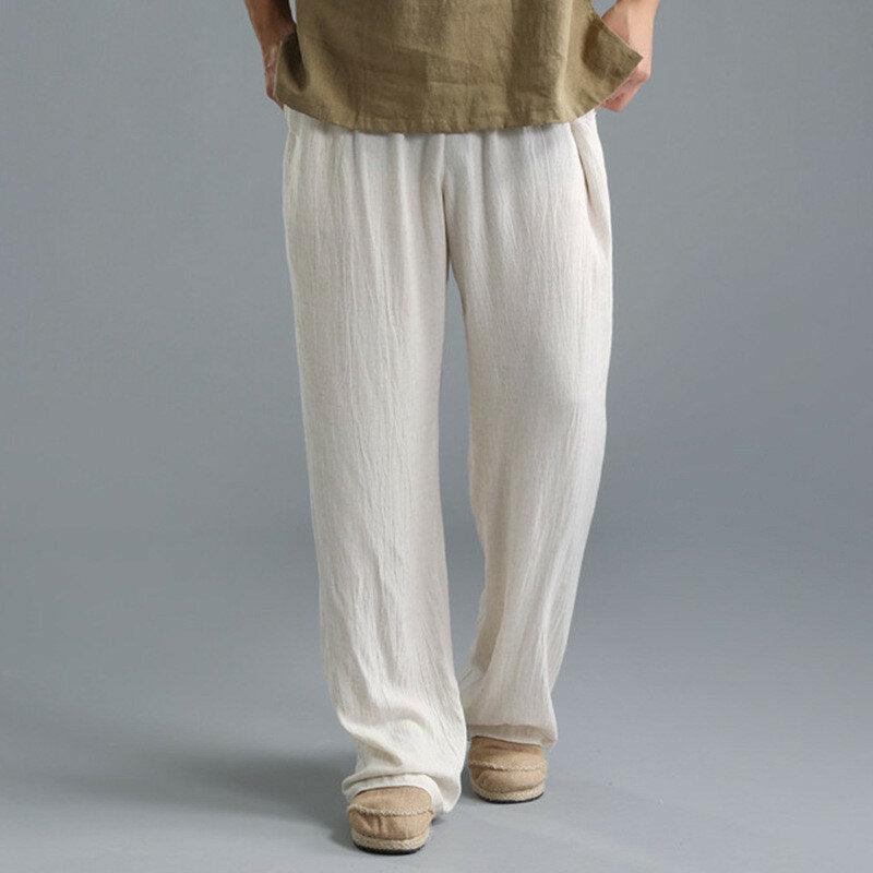 Mens Vintage Casual Baggy Solid Color Drawstring Chinese Style Loose Pants - Trendha