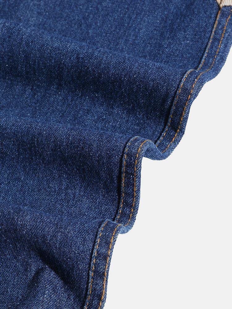 Mens Patchwork Multi Pocket Drawstring Elastic Waist Loose Jogger Jeans - Trendha