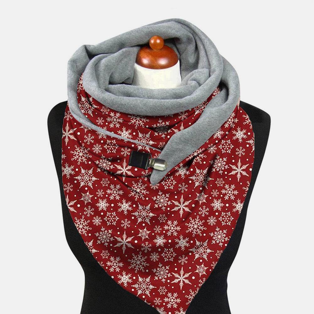 Women Lightweight Elegant Festive Christmas Snowflake Pattern Printed Thickened Warm Scarf Shawl - Trendha