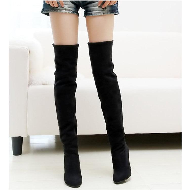Pointed over-knee stretch high heel high boots - Trendha