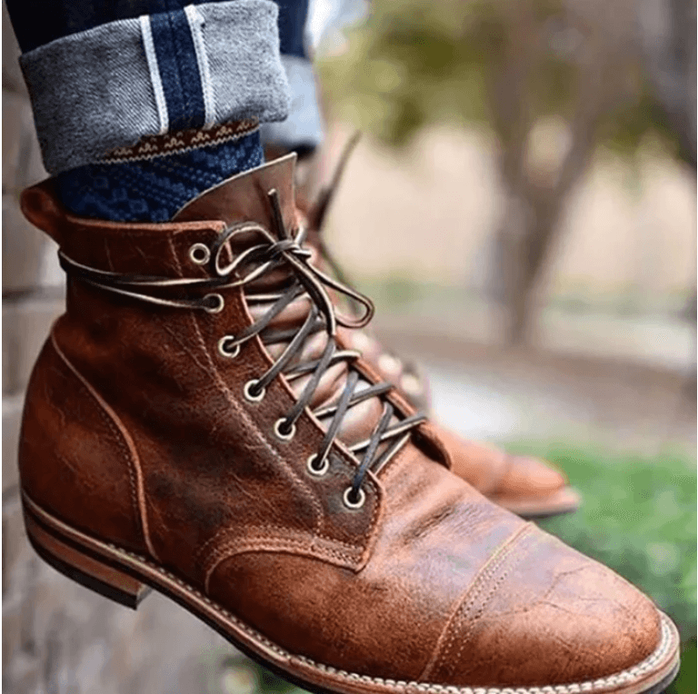 Retro thin belt buckle thick heel men's short boots - Trendha