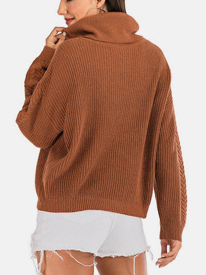 Women Solid Color High Neck Pullover Casual Warm Ribbed Knitted Sweater - Trendha