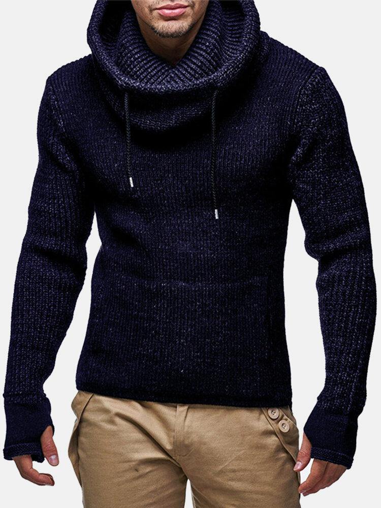 Mens Knit Cut Out Cuff Warm Casual Drawstring Pullover Sweaters - Trendha