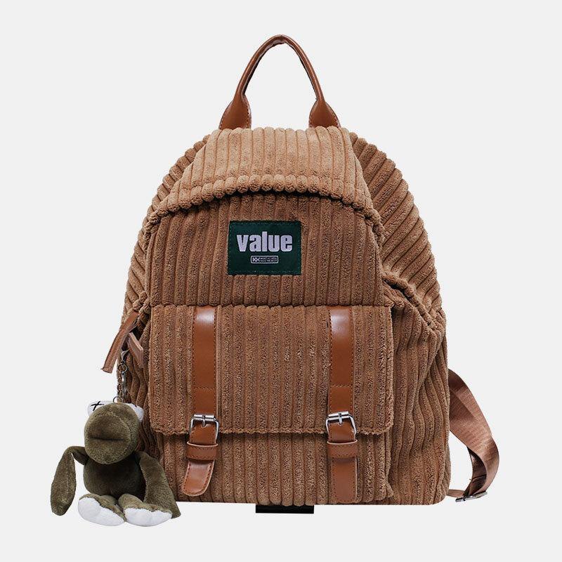 Women Corduroy Solid Color Outdoor Student School Bag Wear-resistance Casual Backpack - Trendha