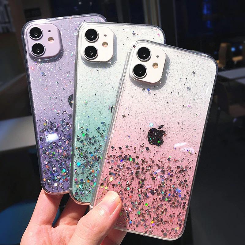 Clear Glitter Phone Case For iPhone 12 Pro 11 Pro Max Luxury Plating Square Frame Matte Soft Silicone Case - Trendha