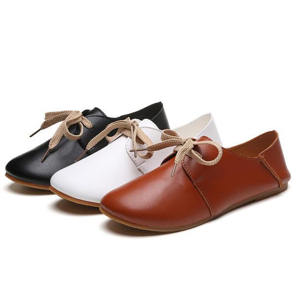 Casual Round Toe Lace Up Casual Flat Loafers - Trendha