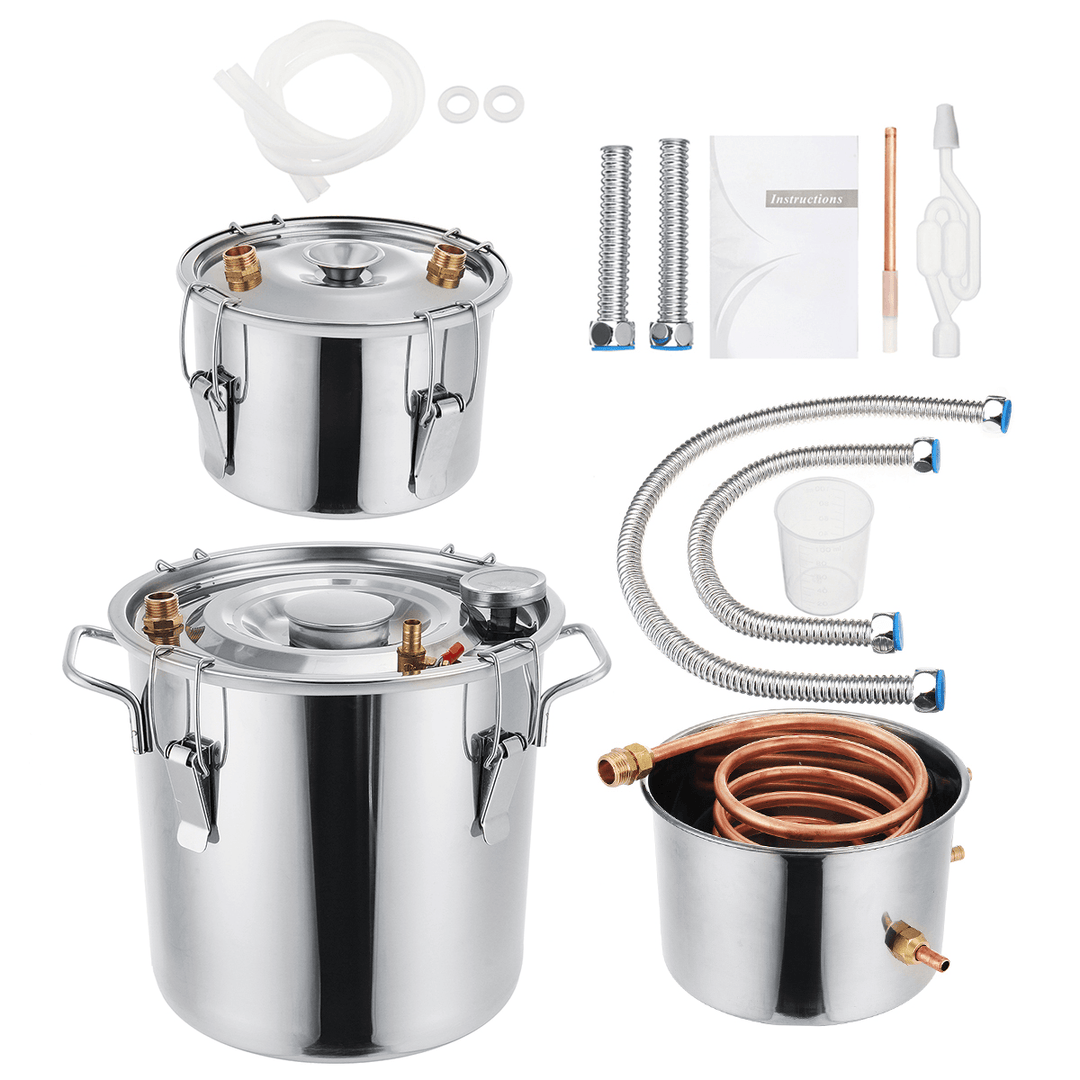 2/3/5/8 Gallons Double Barrel Brewer Water Alcohol Distiller Home Hydrosol Essential Oil Brewing Equipment - Trendha